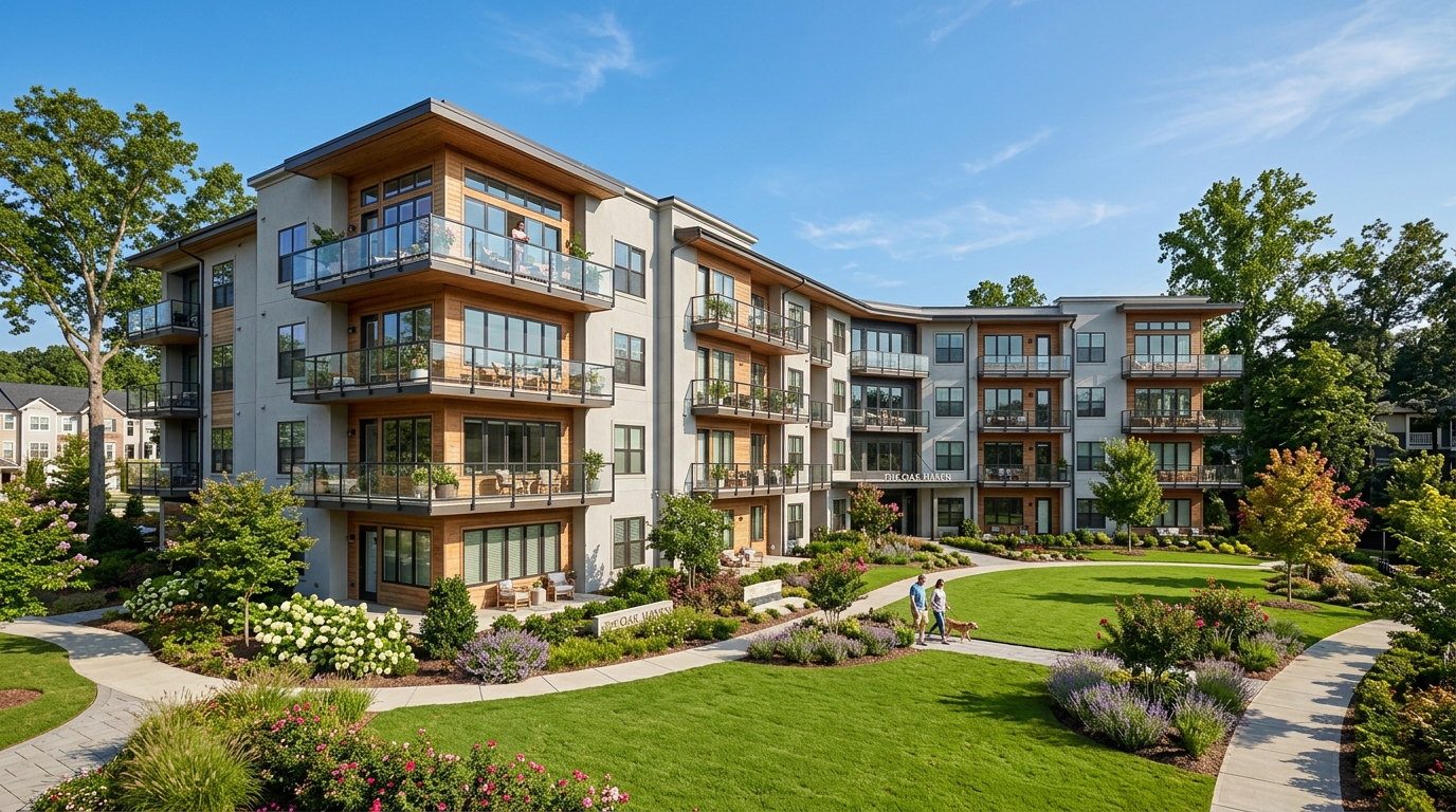 Cedar Grove Commons Courtyard & Modern Residential Building